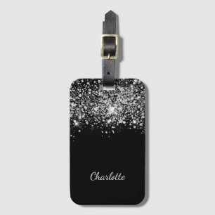 Étiquette À Bagage Noir argent parties scintillant poussière monogram