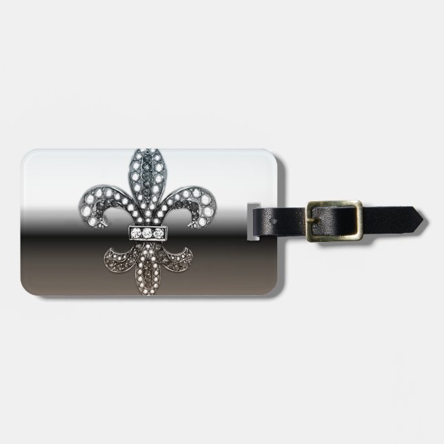 Étiquette À Bagage Noir argenté de Fleur De Lis Flor la (Devant horizontal)