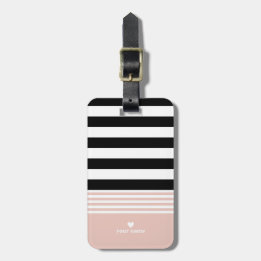 Étiquette À Bagage Noir, blanc et rose rayé Personnalisé