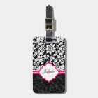 Noir blanc et rose Vintage Damas florales