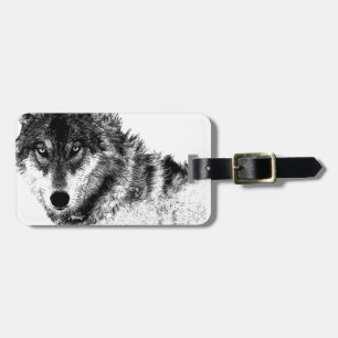 Étiquette À Bagage Noir Blanc Inspiration Wolf Eyes
