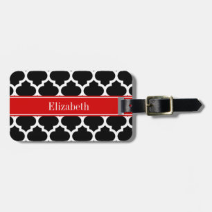 Étiquette À Bagage Noir Blanc Marocain #5 Nom Rouge Monogramme