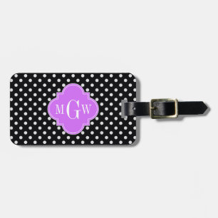 Étiquette À Bagage Noir Blanc Pois Lilac Quatrefoil 3 Monogramme