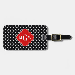 Étiquette À Bagage Noir Blanc Pois Rouge Quatrefoil 3 Monogramme