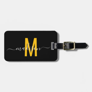 Étiquette À Bagage Noir et blanc Monogramme moderne
