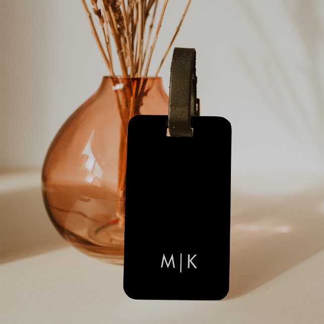 Étiquette À Bagage Noir et blanc | Monogramme moderne (Créateur téléchargé)