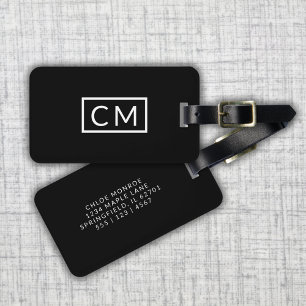 Étiquette À Bagage Noir et blanc Monogramme moderne Initiales simples