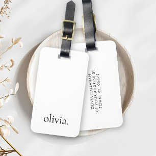 Étiquette À Bagage Noir et blanc Monogramme moderne Nom Simple