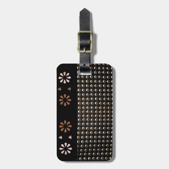 Étiquette À Bagage Noir et motif de goujons d'or (Devant Vertical)