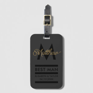 Étiquette À Bagage Noir et or moderne Ajouter nom et monogramme Best 