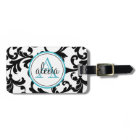 Noir et Turquoise Monogramme Damas Impression