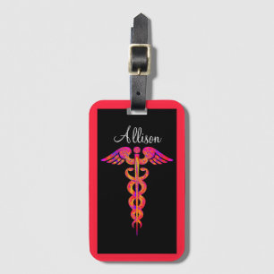 Étiquette À Bagage Noir Médicale personnalisé de caducée coloré