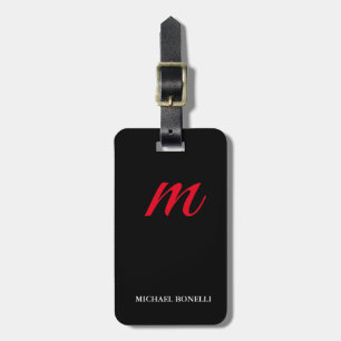 Étiquette À Bagage Noir moderne rouge monogramme professionnel