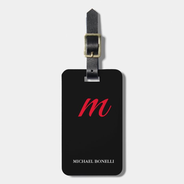 Étiquette À Bagage Noir moderne rouge monogramme professionnel (Devant Vertical)