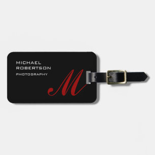 Étiquette À Bagage Noir Rouge Monogramme Initiales Plaine Minimaliste