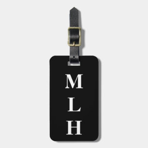Étiquette À Bagage Noir solide lisse de monogramme simple d'initiales