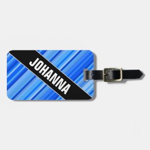 Étiquette À Bagage Nom à angles + Rayures d'étiquette bleue de bagage