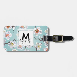 Étiquette À Bagage Nom blanc de monogramme de fleurs de cerisier