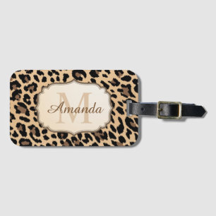 Étiquette À Bagage Nom crème à la mode de monogramme d'empreinte de