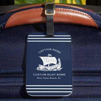 Étiquette À Bagage Nom de bateau personnalisé moderne nautique & logo