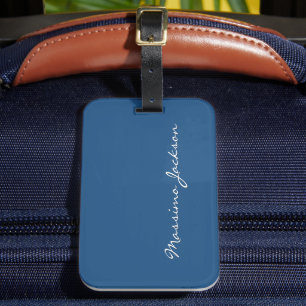 Étiquette À Bagage Nom de calligraphie minimaliste élégant bleu