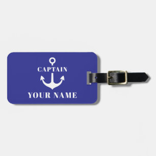 Étiquette À Bagage Nom de capitaine personnalisé Ancre Bleu