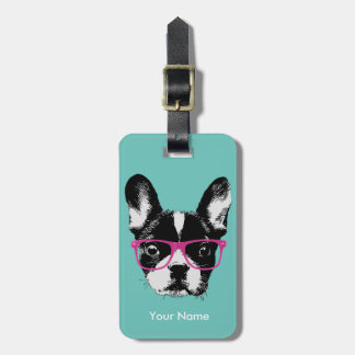 Étiquette À Bagage Nom de coutume de bouledogue français de hippie