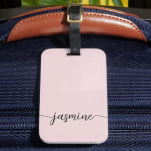 Étiquette À Bagage Nom de jeune fille rose simple avec monogramme fém