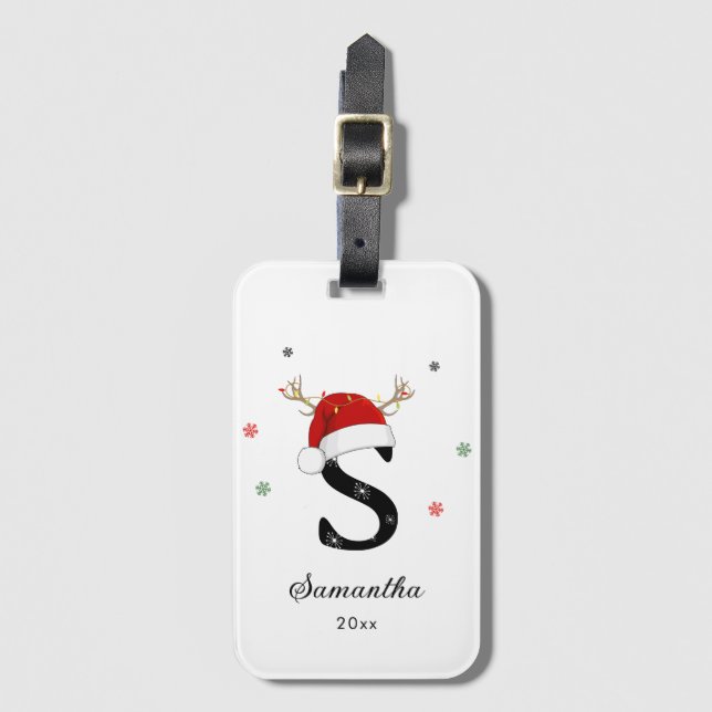 Étiquette À Bagage Nom de la lettre Santa Hat | Monogramme | Initiale (Devant Vertical)