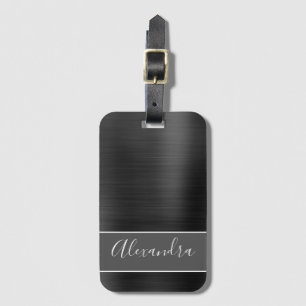 Étiquette À Bagage Nom de monogramme balayé par noir en métal