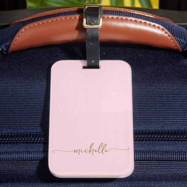 Étiquette À Bagage Nom de monogramme élégant en calligraphie rose or (Insitu Rectoal 2)