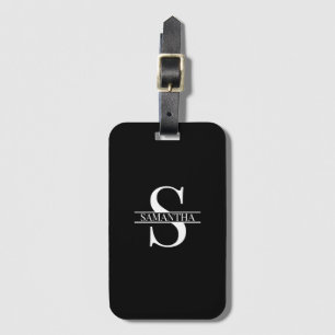 Étiquette À Bagage Nom de monogramme noir et blanc élégant personnali