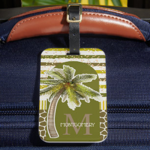 Étiquette À Bagage Nom de monogramme personnalisé Palm Tree