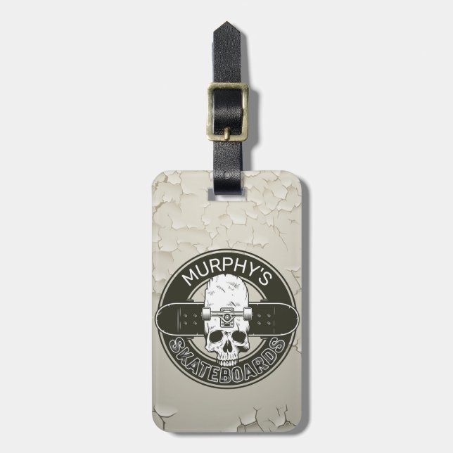 Étiquette À Bagage NOM DE Patinage Personnalisé Skull Skateboard Skat (Devant Vertical)