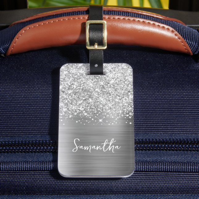 Étiquette À Bagage Nom de script Glam Argent Pailleté (Insitu Rectoal 2)