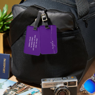Étiquette À Bagage Nom de style de signature élégant violet royal