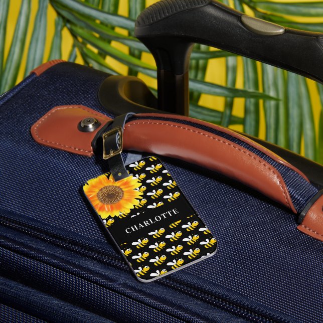 Étiquette À Bagage Nom de tournesol jaune des abeilles noires (Insitu Rectoal 1)