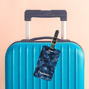 Étiquette À Bagage Nom des écailles de sirène bleu foncé