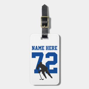 Étiquette À Bagage Nom du joueur de hockey personnalisé Numéro bleu