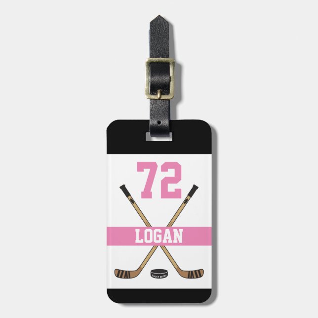 Étiquette À Bagage Nom du joueur de hockey personnalisé Numéro des fi (Devant Vertical)