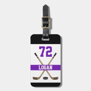 Étiquette À Bagage Nom du joueur de hockey personnalisé Numéro violet