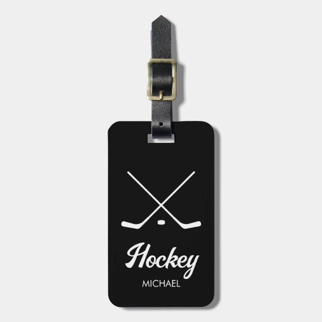 Étiquette À Bagage Nom du joueur de hockey personnalisé tendance noir (Devant Vertical)