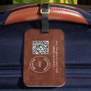 Étiquette À Bagage Nom du logo de l'entreprise Code QR Brown Faux Lea