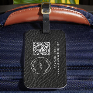 Étiquette À Bagage Nom du logo de l'entreprise Code QR Noir Faux Cuir