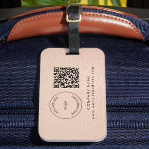 Étiquette À Bagage Nom du logo de l'entreprise QR Code Cream Faux Lea