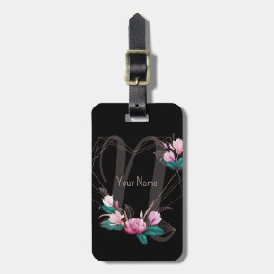 Étiquette À Bagage Nom du monogramme Cadre géométrique rose Floral No
