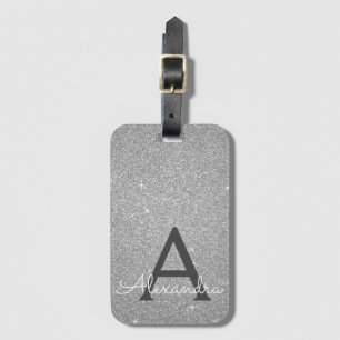 Étiquette À Bagage Nom du monogramme de la Parties scintillant Silver