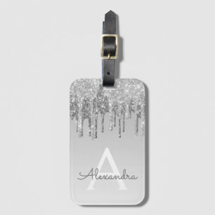 Étiquette À Bagage Nom du monogramme de la Parties scintillant Silver