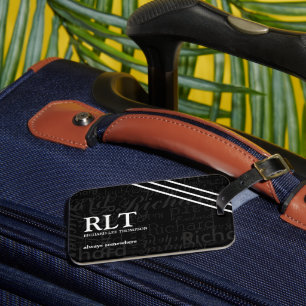 Étiquette À Bagage Nom du monogramme Élégant noir