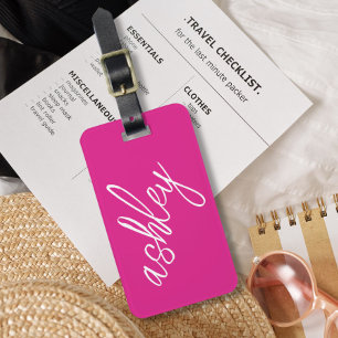 Étiquette À Bagage Nom du monogramme Fille rose-chaud